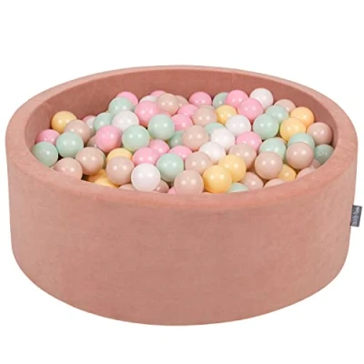 Afbeelding van KiddyMoon rond ballenbad fluwelen 90x30cm/200 ballen ∅ 7cm ballenbakken voor baby&#039;s speelbad peuters, made in eu, desert rose: pastelbeige/pastelgeel/wit/mint/poederroze