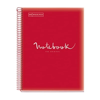 Afbeelding van Miquelrius Notitieboek A4 160 vellen 90 g geruit 5 x mm 8 gekleurde strepen flexibele deksel van polypropyleen kleur rood