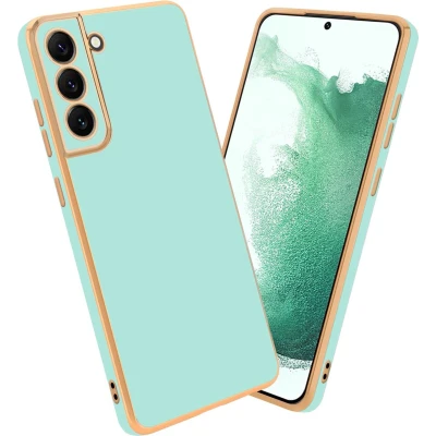 Afbeelding van Cadorabo Hoesje geschikt voor Samsung Galaxy S22 PLUS in Glossy Mintgroen Goud Beschermhoes Case Cover van flexibel TPU silicone en met camerabescherming
