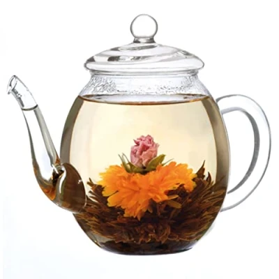 Afbeelding van Creano theepot van glas met deksel voor 500ml thee theebloemen, theerozen en losse theezakjes hoge kwaliteit hittebestendig