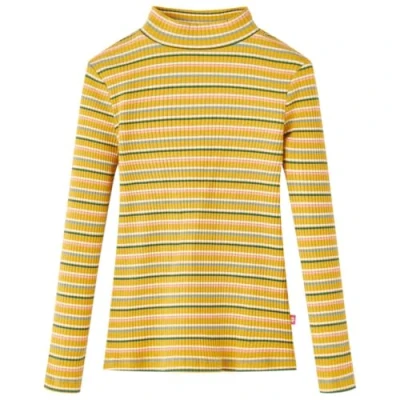 Afbeelding van Kindershirt met lange mouwen lage col 128 gestreept okerkleurig
