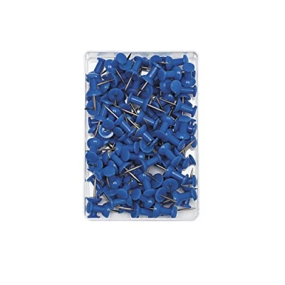 Afbeelding van Wedo 54203 pinnaalden Diabolo vorm, lengte 2,3 cm, kopdiameter 9 mm, naaldlengte 1,1 100 stuks in doorzichtige doos, blauw