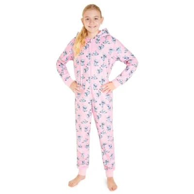 Afbeelding van Disney pyjama voor meisjes, Stitch met doorlopende ritssluiting, leeftijd 4 14 jaar, kerstcadeau (Roze Stitch, 11 12 jaar)