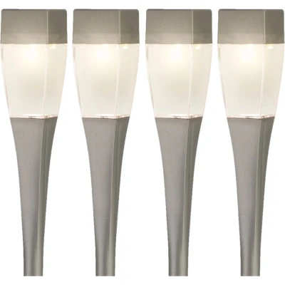 Afbeelding van Set van 4x stuks solar tuinlamp/prikspot zilver op zonne energie 26 cm Prikspotjes