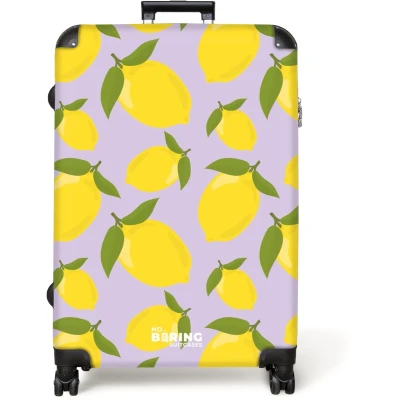 Afbeelding van NoBoringSuitcases.com® Koffer groot Reiskoffer lichtgewicht Pastel paars met citroenen Rolkoffer 4 wielen Grote trolley XL 98 liter bagage