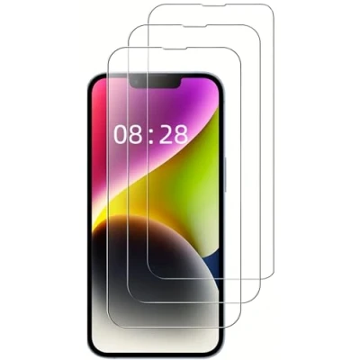 Afbeelding van 3 stuks gehard glas, compatibel met iPhone 14, 13 en Pro, 6,1 inch hardheid, 9H zonder luchtbellen, anti kras, vingerafdruk, ultra transparant, robuust, helder