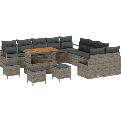 Afbeelding van vidaXL 14 delige tuin sofa set met kussens grijs poly rattan acacia