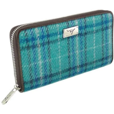 Afbeelding van Dames Portemonnee Staffa Groen en Blauw Tartan Harris Tweed muntvak met rits Glen Appin of Scotland