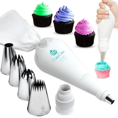 Afbeelding van CukkiCakes Professionele bakwarenset (9 stuks): herbruikbare taarthoezen + 6 sproeiers (1M, 2D, 4B, 1A, 124, 895), voor cupcakes, cakes, churros, gemaakt in Korea en Japan