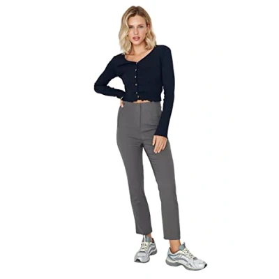 Afbeelding van Trendyol Zwarte Cigarette Cut Darted High Waist Enkellange Geweven Stoffen Broek Twoss20Pl0515