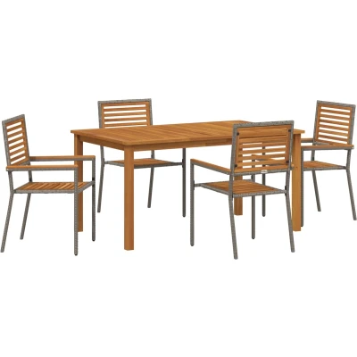 Afbeelding van vidaXL 5 delige Tuin Eetset Grijs Poly Rattan Acacia