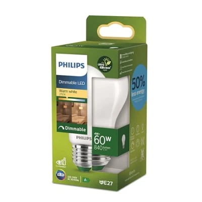 Afbeelding van Philips Ultra Efficient LED lamp Mat 60 W E27 Dimbaar warmwit licht Energielabel A
