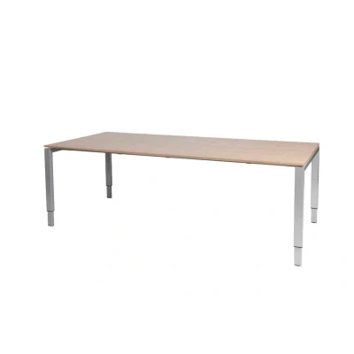 Afbeelding van Domino vergadertafel, hoogte instelbaar (62 85cm) met 200x100cm &#039;zwevend&#039; havana/ kersen licht 25mm blad en aluminium (RAL9006) N poot frame