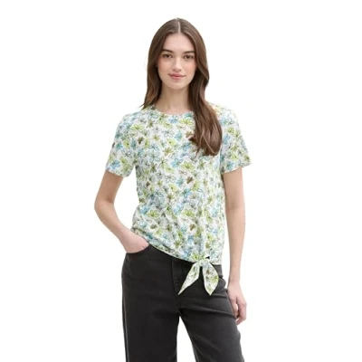 Afbeelding van TOM Tailor Denim Printed KNOT Tshirt print, Dames, Maat: XXL, White/green/blue