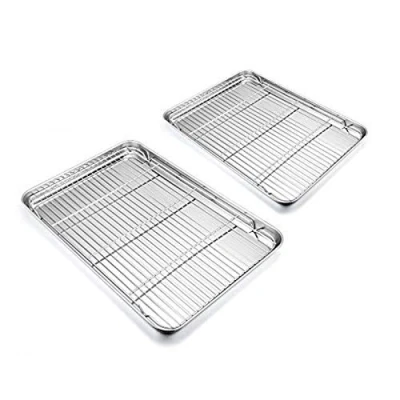 Afbeelding van Bakplaat met taartrooster, HaWare roestvrijstalen ovenplaat/koelrek rechthoekig om te bakken/koelen, set van 4 （2 taartrooster + 2 grillrekken） Gezond &amp; niet giftig, gemakkelijk schoon maken＆ Vaatwasmachinebestendig.