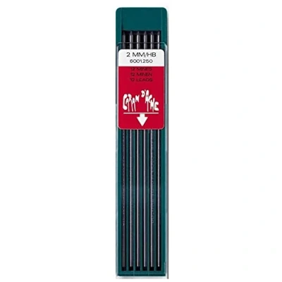 Afbeelding van Caran d&#039;Ache Vullingen Technograph voor vulpotlood vaste potlood, hardheid: HB, diameter 2 mm, etui, 12 stuks, 6001.250, zwart