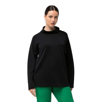 Afbeelding van Ulla Popken Stehkragen Zipper Sweater, Dames, Maat: 50/52, Schwarz
