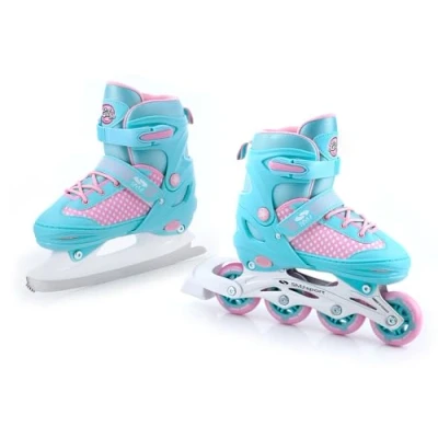 Afbeelding van SMJ Lily Set van 2 in 1 inliner/schaatsen, verstelbaar, ABEC 7 rolschaatsen, om te bouwen tot schaatsen, turquoise/roze (M (34 37))