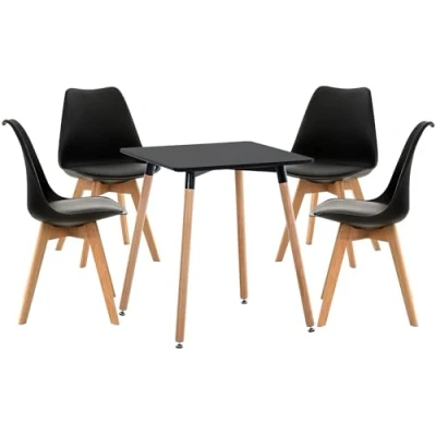 Afbeelding van CLP Liborg eetkamerset eettafel met stoelen Set van 4x stoel Linares en 1x tafel Viborg Vierkant tafelblad 60 x cm Moderne zwart