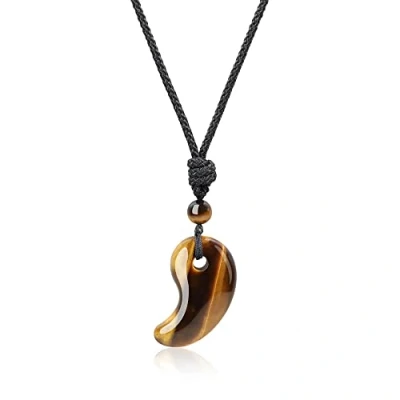 Afbeelding van Coai Drie heilige schatten, magatama stenen hanger en ketting, Steen, Tijgeroog