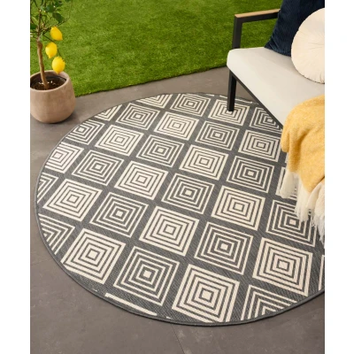 Afbeelding van Rond Buitenkleed Ruit Flip Gem Grijs 200 Cm