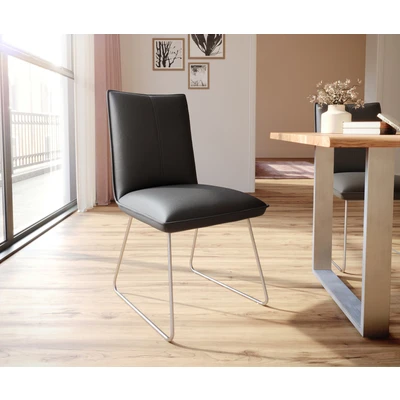Afbeelding van Gestoffeerde stoel Lelio Flex slipframe roestvrij staal echt leer zwart