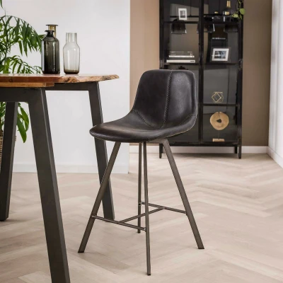 Afbeelding van Fraaai Barstoel Jill Kuip Zwart 66 cm PU leer