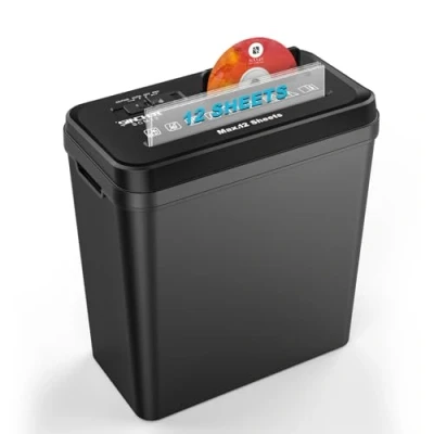 Afbeelding van Papierversnipperaar voor thuiskantoor, 12 vellen met hoog veiligheidsniveau P 2, kruissnede, creditcard/cd