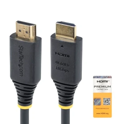 Afbeelding van StarTech.com 1m Premium Gecertificeerde High Speed HDMI Kabel, 4K 60Hz/1440p 144Hz, HDR10/HDCP 2.2/ARC, 18Gbps, UHD 2.0 Kabel voor TV/Monitor/Display, TPE Mantel