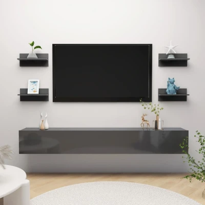 Afbeelding van Wandschappen 4 st 40x11,5x18 cm hoogglans grijs