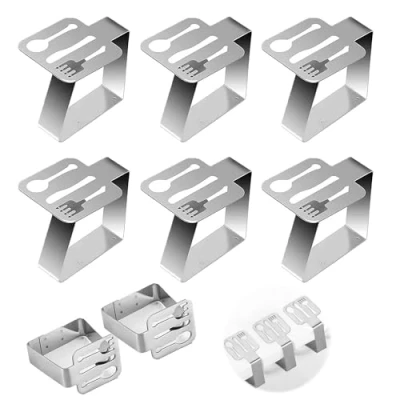 Afbeelding van Set van 6 Tafelkleedhouders Clips RVS Tafelkleed Clip Decoratieve Tafels Cover Klemmen Metalen voor Outdoor Picknick Tafels, Patio en Feest (Zilver)