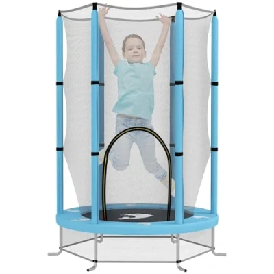 Afbeelding van AIYAPLAY Kinder Trampoline Stahl, Kunststoff 140L x 140B 190H cm Hellblau