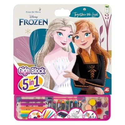 Afbeelding van Cefa Toys Giga Block 5 in 1 Frozen activiteiten, 25 FSC kleurpotloden, 8 waskrijtjes, viltstiften, waterkleuren en vel met afneembare stickers. Geschikt voor kinderen vanaf 3 jaar.