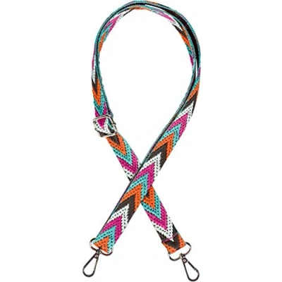 Afbeelding van styleBREAKER Smalle tasschouderriem verstelbaar met kleurrijk zigzagpatroon, verwisselbare tasriem, unisex 02013023, kleur:Oranje Benzine Roze
