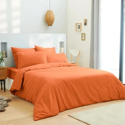 Afbeelding van Dekbedovertrek, alle maten, 100% katoen, 57 draden/cm² (oranje, dekbedovertrek 240 x 220 cm, tweepersoonsbed)