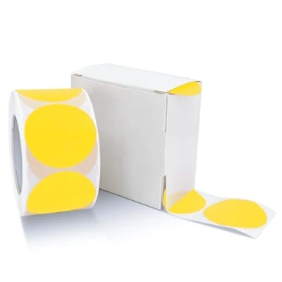 Afbeelding van Ronde stickers, 25 mm, geel, zelfklevend, rol, kleine plakpunten, etiketten, kleurcodering, cirkelstickers, verwijderbaar, weerbestendig, met dispenserdoos, 500 stuks
