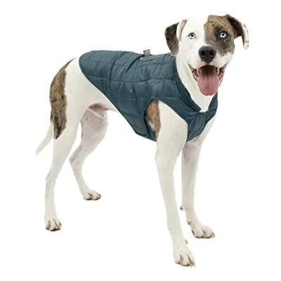 Afbeelding van Kurgo Loft hondenjack omkeerbare fleece winterjas bescherming tegen koud weer dragen met harnas of extra lagen reflecterende accenten, toegang tot de riem, waterbestendig inkt blauw/zeeglas, M