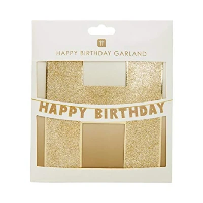 Afbeelding van Talking Tables 3 meter feestdecoraties glitter afwerking stijlvol en impactvol, gouden gelukkige verjaardag slinger. 3M, LUXE GARLAND HB