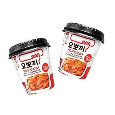 Afbeelding van Yopokki Dubbelpak zoet en kruidig rijsttaart in beker Sweet &amp; Spicy Rice Cake Cup kruidige Koreaanse OG ASIA 2x 140g