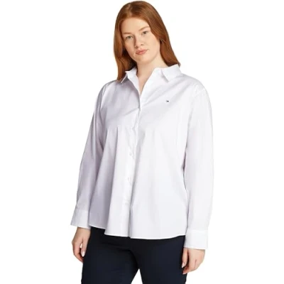 Afbeelding van Tommy Hilfiger Curve Overhemdblouse CRV ESS POPLIN REGULAR SHIRT in grote maten, popeline kwaliteit, logoborduursel