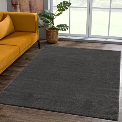 Afbeelding van SANAT Laagpolig tapijt woonkamer effen moderne tapijten voor slaapkamer, werkkamer, kantoor, hal, kinderkamer en keuken donkergrijs, 80 x 150 cm