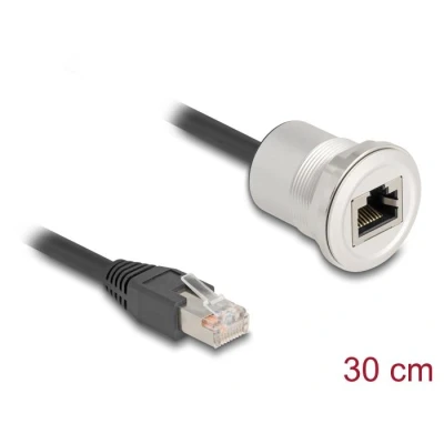 Afbeelding van Delock RJ45 Einbaubuchse mit Kabelpeitsche Stecker Cat.5e STP 30 cm Al