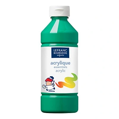 Afbeelding van Lefranc Bourgois 188533 Acrylverf, kinderverf, gebruiksklaar, droogt watervast op, geschikt voor alle ondergronden zoals hout, papier, karton, steen, gips, metaal, plastic, 500ml fles Light Green