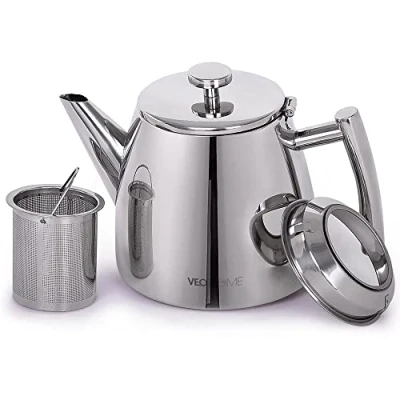 Afbeelding van VeoHome Theepot met Infuser 500mL RVS Compact, Dubbelwandig, Ideaal voor Kleine Huishoudens