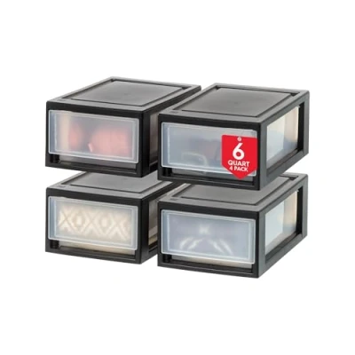 Afbeelding van Iris Ohyama, Lade organizer van kunststof, set met 4 stapelbare laden, 7 l, transparant, keuken, bureau, MSD 1, zwart, 21,6 x 33,4 13,7 cm (b d h)