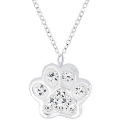Afbeelding van JoyS Zilveren kat hond dierenpoot hanger met ketting 36 cm + 5 wit kristal poot afdruk
