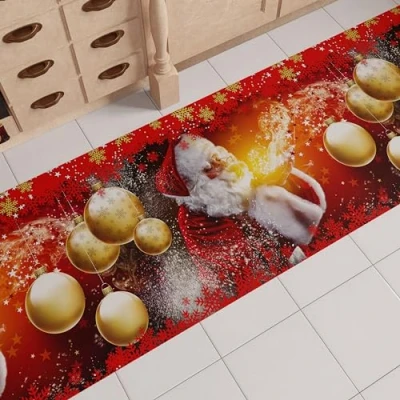 Afbeelding van PETTI Artigiani Italiani tapijt voor de kerstkeuken, loper keuken, antislip en wasbaar, Kerstmis, 52 x 340 cm, kerstman, gemaakt in Italië