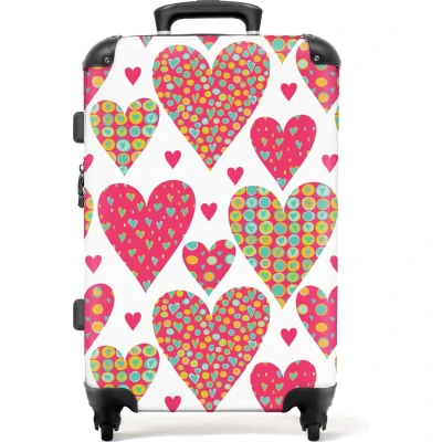 Afbeelding van NoBoringSuitcases.com Grote koffer Kinderkoffer meisjes Reiskoffer hartjes met 4 wielen Trolley op wieltjes 60 liter Rolkoffer groot kinderen Ruimbagage valies 20kg Reisbagage middelmaat slot Suitcase large Hardcase lichtgewicht