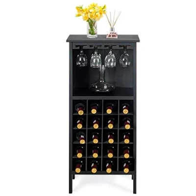 Afbeelding van COSTWAY Wijnkast, flessenrek voor 20 flessen, wijnrek, wijnstandaard, glazenrek keuken, bar (zwart) 42 x 24,5 96 cm (l b h)