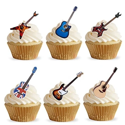 Afbeelding van 28 Stand Up Akoestische Rock Gitaar Thema Eetbare Wafer Papier Cake Toppers Decoraties